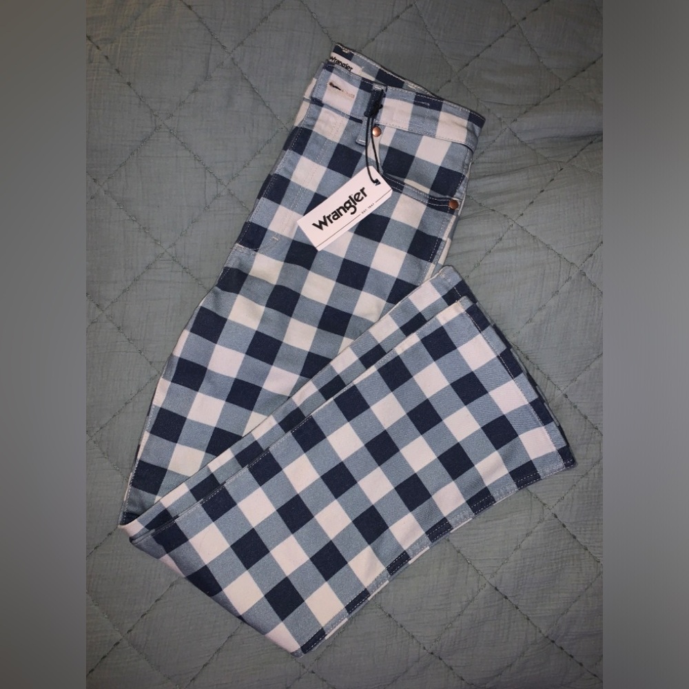 Wrangler Wrock Gingham Jeans 672 High Rise Kick Flare 27 NWT checkered
